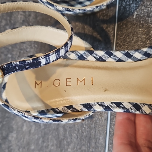 ⭐️M Gemi navy off white checked bow chunky heel sandals - Picture 4 of 11